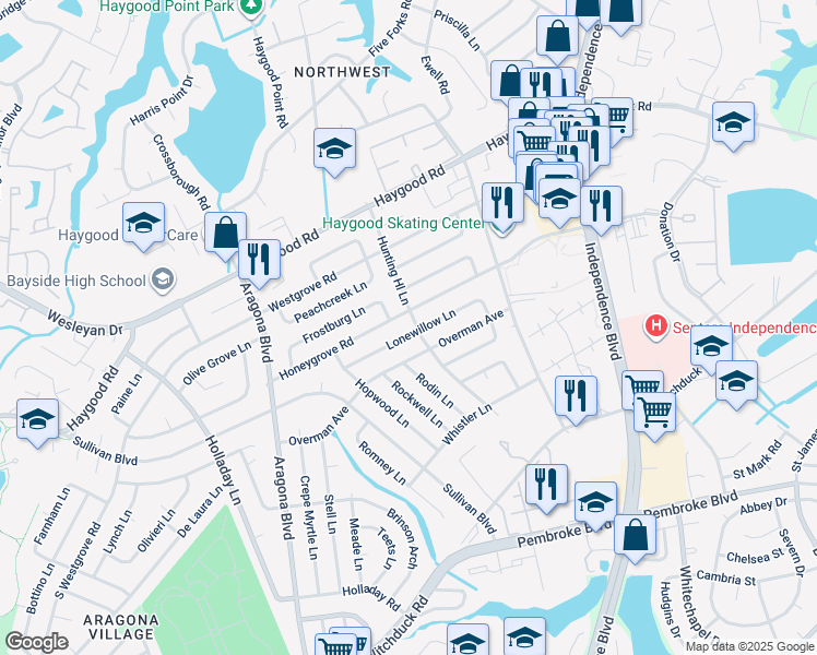 map of restaurants, bars, coffee shops, grocery stores, and more near 4800 Lonewillow Lane in Virginia Beach