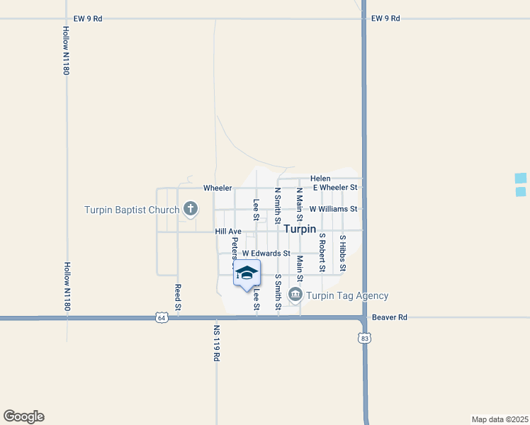 map of restaurants, bars, coffee shops, grocery stores, and more near 307 Hill Avenue in Turpin