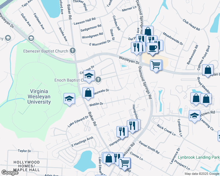 map of restaurants, bars, coffee shops, grocery stores, and more near 813 Chalk Court in Virginia Beach