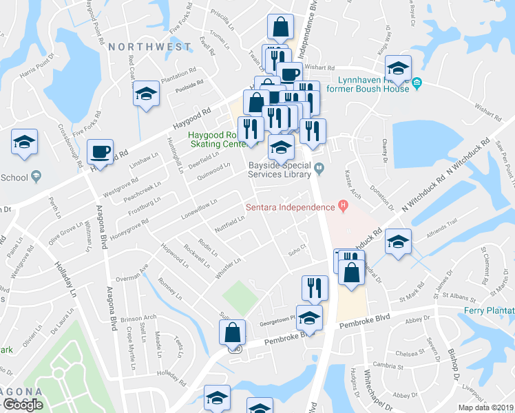 map of restaurants, bars, coffee shops, grocery stores, and more near 961 Ferry Plantation Road in Virginia Beach