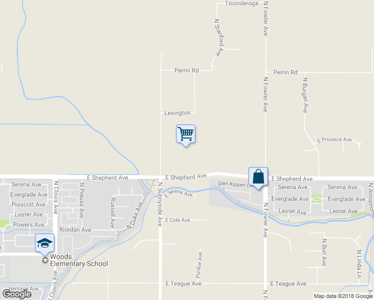 map of restaurants, bars, coffee shops, grocery stores, and more near 5230 East Shepherd Avenue in Clovis