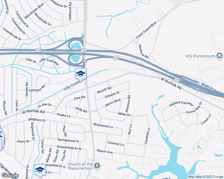 map of restaurants, bars, coffee shops, grocery stores, and more near 4837 Wycliff Road in Portsmouth