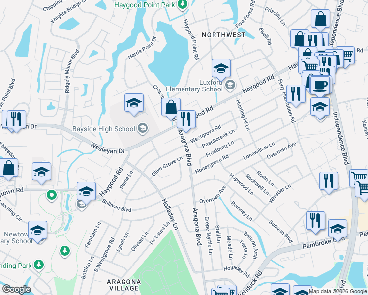 map of restaurants, bars, coffee shops, grocery stores, and more near 4908 Westgrove Road in Virginia Beach
