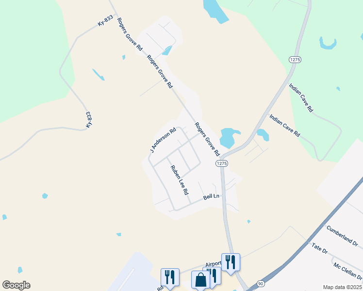map of restaurants, bars, coffee shops, grocery stores, and more near J Anderson Rd in Monticello