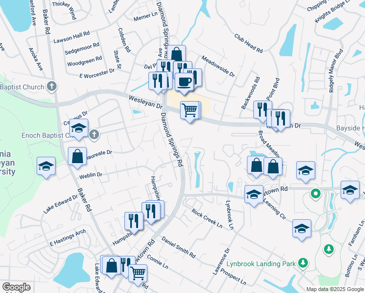 map of restaurants, bars, coffee shops, grocery stores, and more near 896 Shurney Lane in Virginia Beach