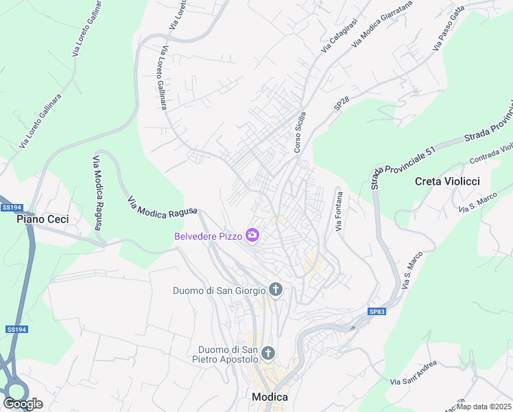 map of restaurants, bars, coffee shops, grocery stores, and more near 611 Via Blandino Vincenzo in Modica