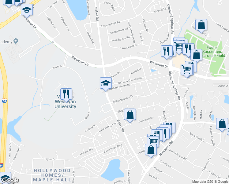 map of restaurants, bars, coffee shops, grocery stores, and more near 848 Baker Road in Virginia Beach
