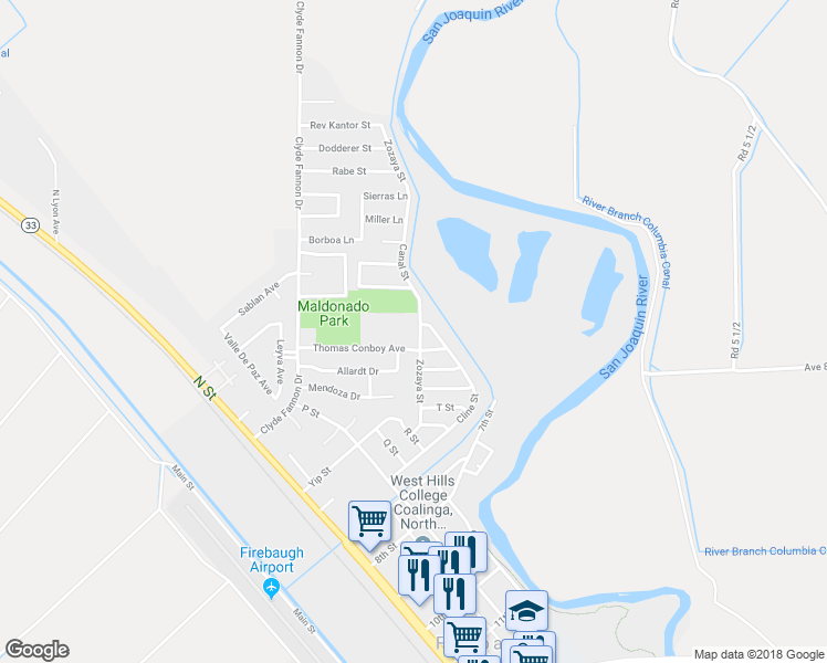 map of restaurants, bars, coffee shops, grocery stores, and more near 2253 Zozaya Street in Firebaugh