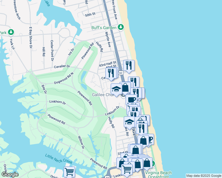 map of restaurants, bars, coffee shops, grocery stores, and more near 3978 Ocean Hills Ct in Virginia Beach