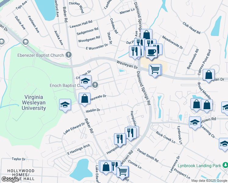 map of restaurants, bars, coffee shops, grocery stores, and more near 813 Chalk Court in Virginia Beach
