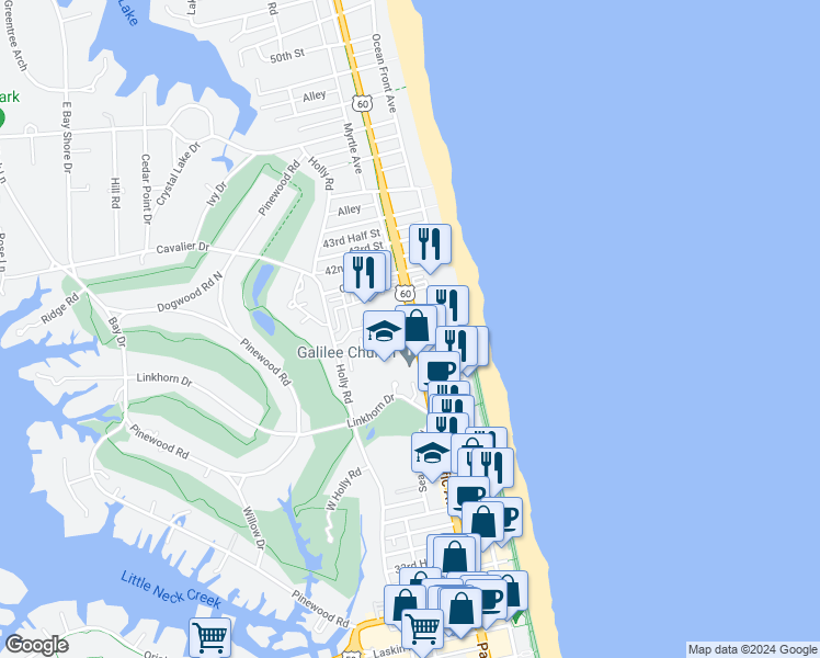 map of restaurants, bars, coffee shops, grocery stores, and more near 200 Glenn Miller Street in Virginia Beach
