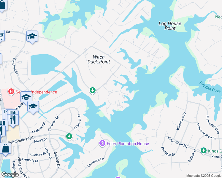 map of restaurants, bars, coffee shops, grocery stores, and more near 4044 Olde Town Trail in Virginia Beach