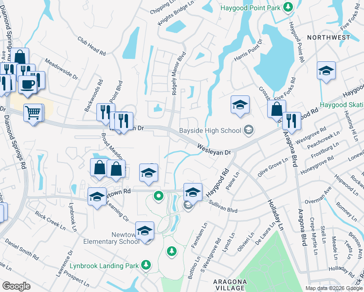 map of restaurants, bars, coffee shops, grocery stores, and more near 5201 Nuthall Drive in Virginia Beach