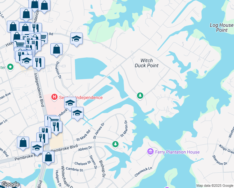 map of restaurants, bars, coffee shops, grocery stores, and more near 4300 Alfriends Trail in Virginia Beach