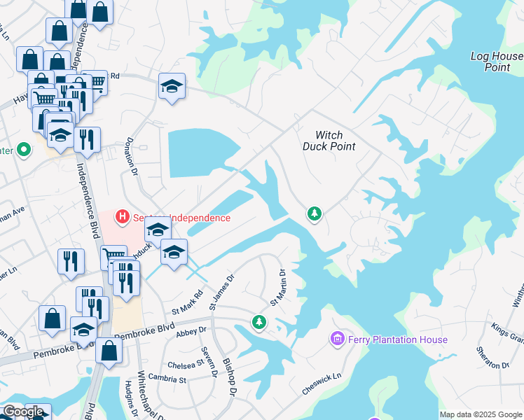 map of restaurants, bars, coffee shops, grocery stores, and more near 4301 Alfriends Trail in Virginia Beach