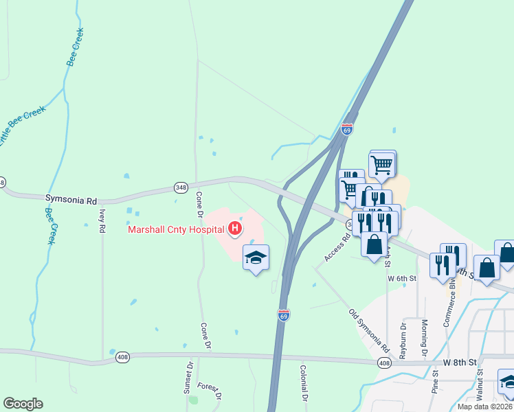 map of restaurants, bars, coffee shops, grocery stores, and more near 615 Old Symsonia Road in Benton
