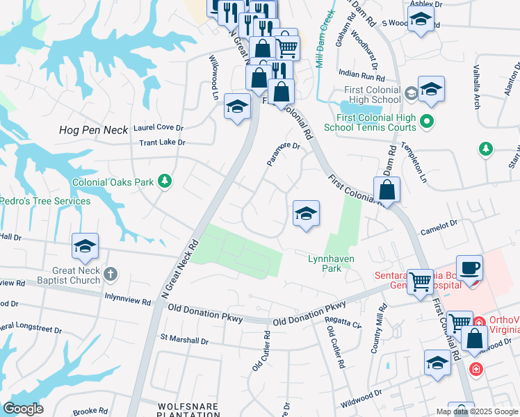 map of restaurants, bars, coffee shops, grocery stores, and more near 2008 Convoy Court in Virginia Beach