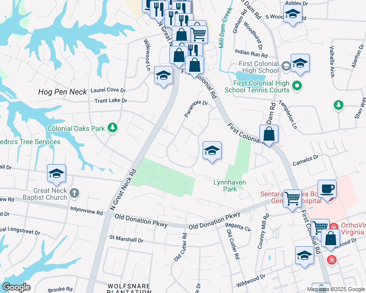 map of restaurants, bars, coffee shops, grocery stores, and more near 2008 Convoy Court in Virginia Beach