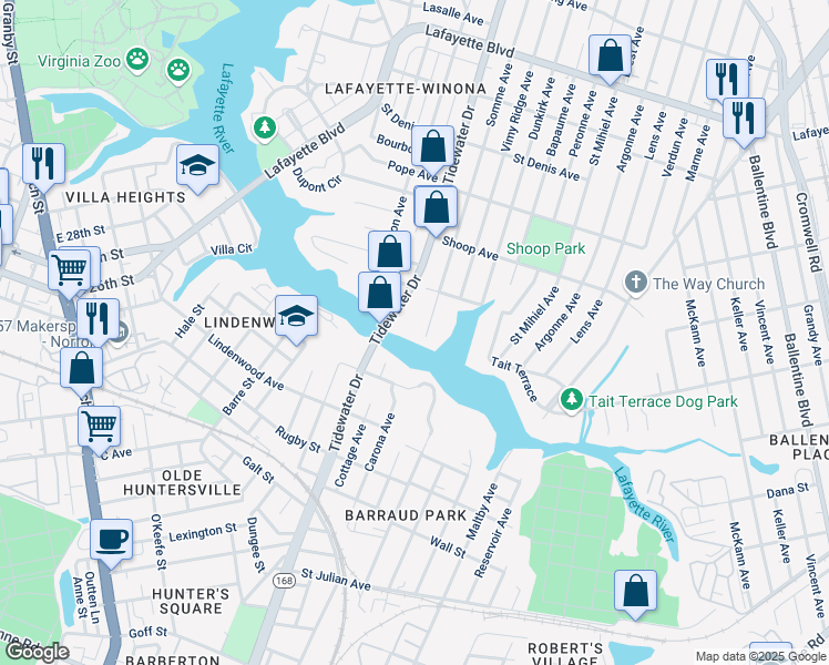 map of restaurants, bars, coffee shops, grocery stores, and more near 2600 Somme Avenue in Norfolk