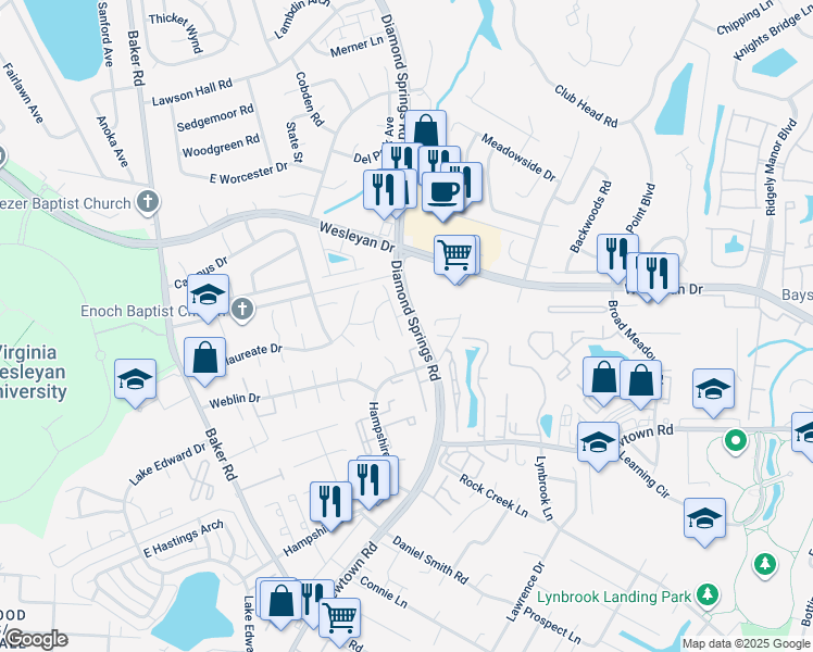map of restaurants, bars, coffee shops, grocery stores, and more near 812 Tuition Drive in Virginia Beach