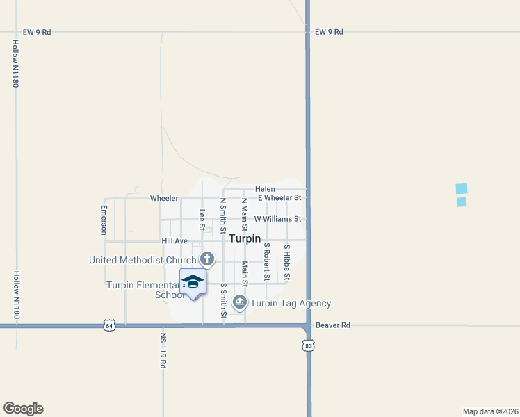 map of restaurants, bars, coffee shops, grocery stores, and more near 109 Williams in Turpin