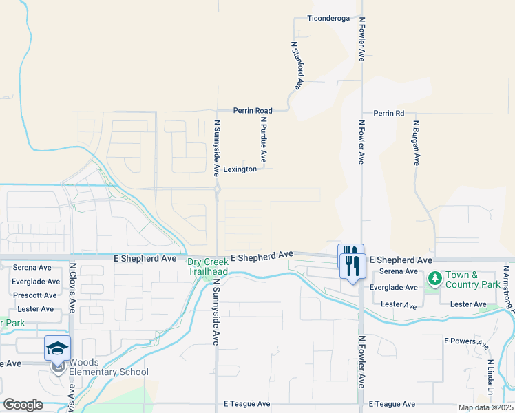map of restaurants, bars, coffee shops, grocery stores, and more near 5230 East Shepherd Avenue in Clovis