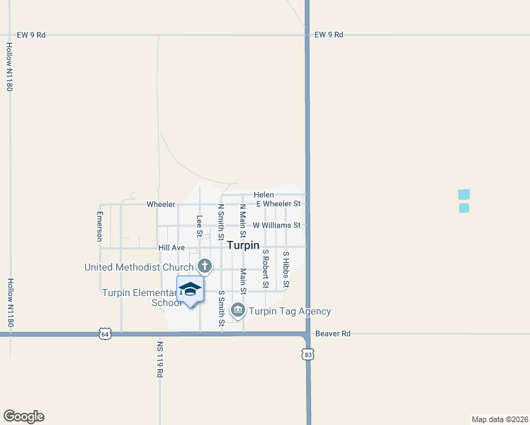 map of restaurants, bars, coffee shops, grocery stores, and more near 109 Williams in Turpin