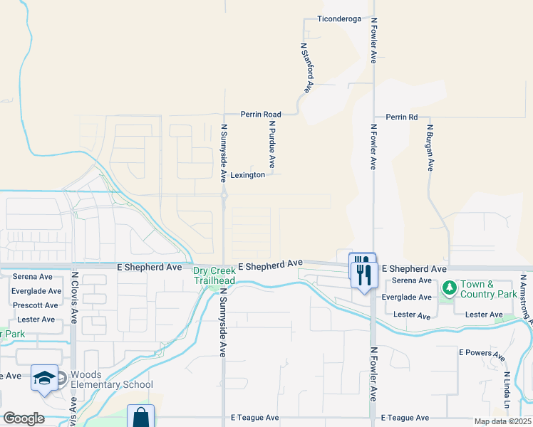 map of restaurants, bars, coffee shops, grocery stores, and more near 5230 East Shepherd Avenue in Clovis