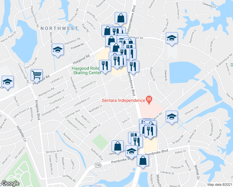 map of restaurants, bars, coffee shops, grocery stores, and more near 4615 Savoy Court in Virginia Beach