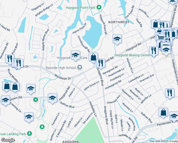 map of restaurants, bars, coffee shops, grocery stores, and more near 4921 Haygood Road in Virginia Beach