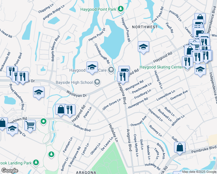 map of restaurants, bars, coffee shops, grocery stores, and more near 4921 Haygood Road in Virginia Beach