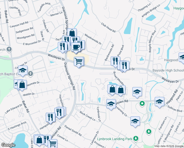 map of restaurants, bars, coffee shops, grocery stores, and more near 5392 Parsonage Court in Virginia Beach