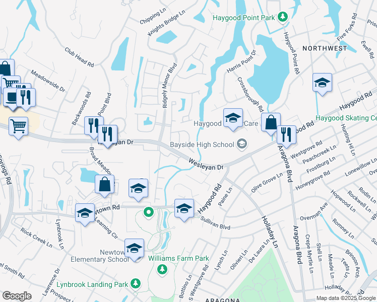 map of restaurants, bars, coffee shops, grocery stores, and more near 1045 Gamston Lane in Virginia Beach