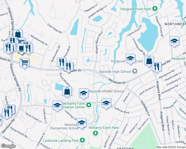 map of restaurants, bars, coffee shops, grocery stores, and more near 5304 Warminster Drive in Virginia Beach