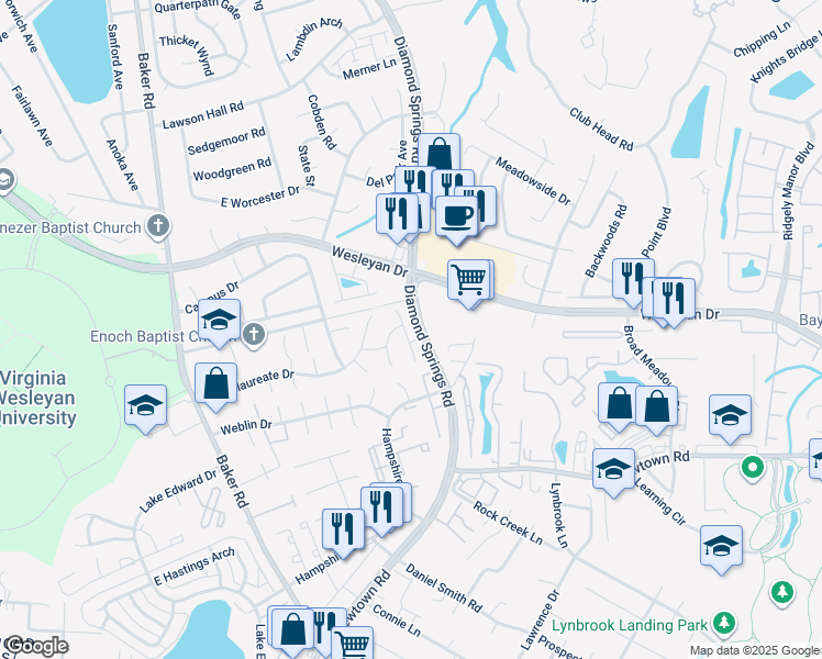 map of restaurants, bars, coffee shops, grocery stores, and more near 850 Tuition Drive in Virginia Beach