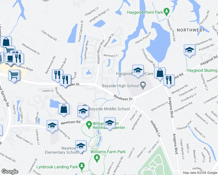 map of restaurants, bars, coffee shops, grocery stores, and more near 1069 Gamston Lane in Virginia Beach