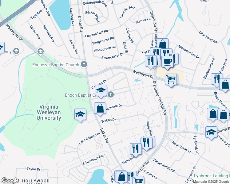 map of restaurants, bars, coffee shops, grocery stores, and more near 5569 Keydet Drive in Virginia Beach