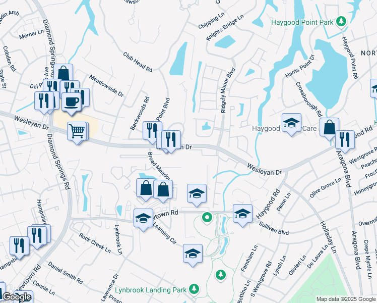 map of restaurants, bars, coffee shops, grocery stores, and more near 5329 Warminster Drive in Virginia Beach