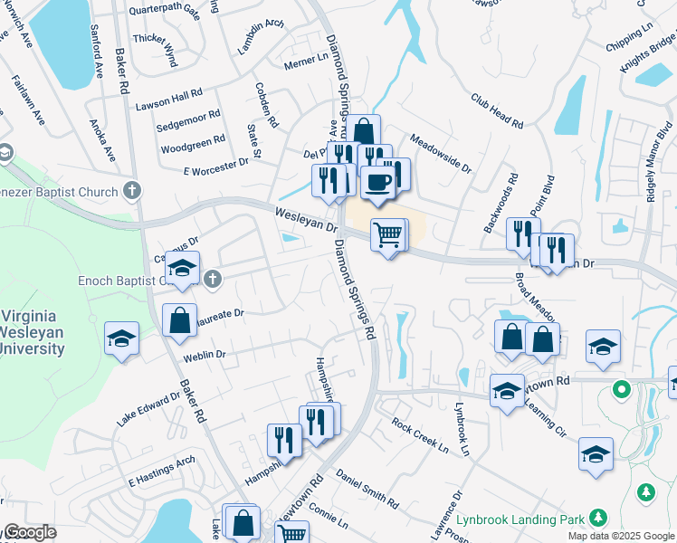 map of restaurants, bars, coffee shops, grocery stores, and more near 842 Tuition Drive in Virginia Beach