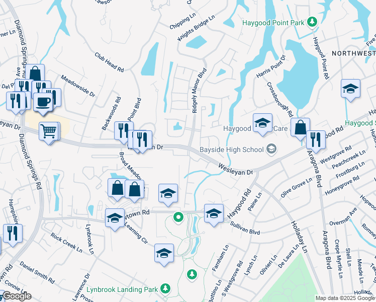 map of restaurants, bars, coffee shops, grocery stores, and more near 932 Southmoor Drive in Virginia Beach