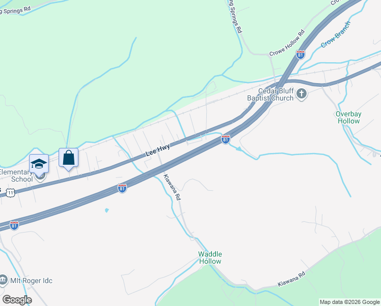 map of restaurants, bars, coffee shops, grocery stores, and more near Interstate 81 in Atkins
