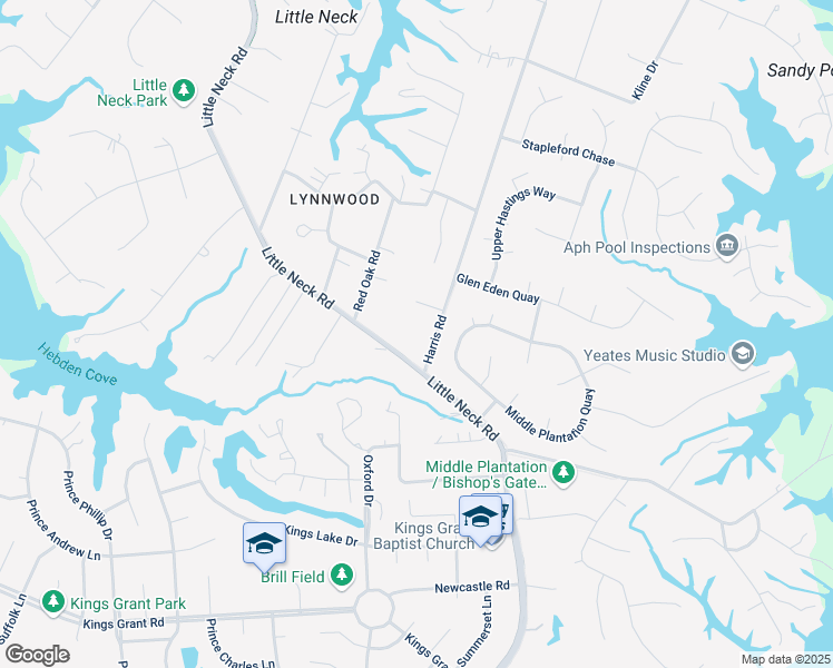 map of restaurants, bars, coffee shops, grocery stores, and more near 1013 Harris Road in Virginia Beach