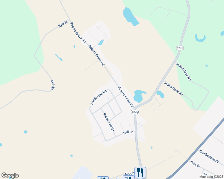 map of restaurants, bars, coffee shops, grocery stores, and more near 1 Mayberry Lane in Monticello