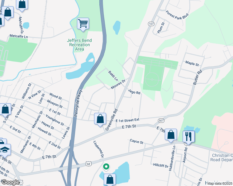 map of restaurants, bars, coffee shops, grocery stores, and more near 1960 Grimes Avenue in Hopkinsville