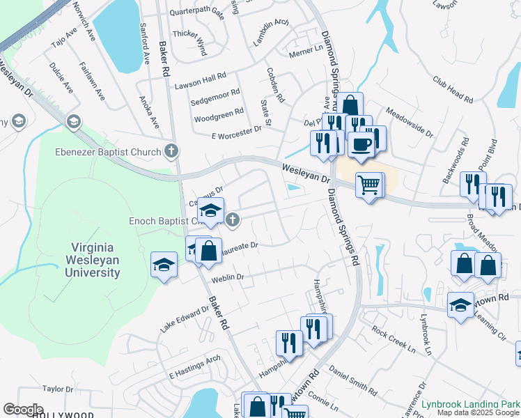 map of restaurants, bars, coffee shops, grocery stores, and more near 5511 Old Guard Crescent in Virginia Beach