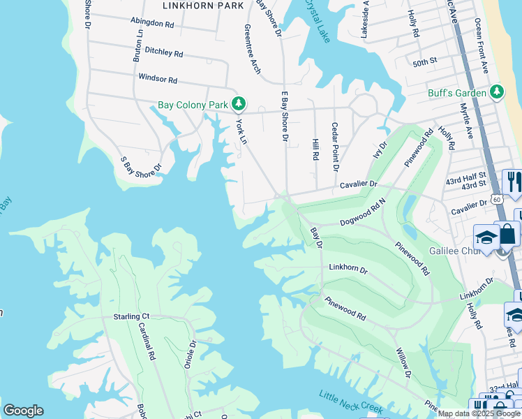 map of restaurants, bars, coffee shops, grocery stores, and more near 811 Cavalier Drive in Virginia Beach