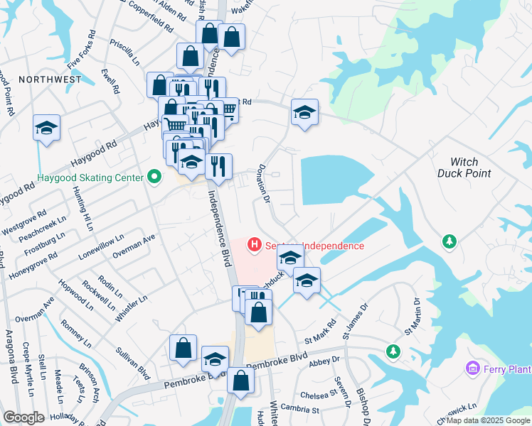 map of restaurants, bars, coffee shops, grocery stores, and more near 924 Kaster Arch in Virginia Beach