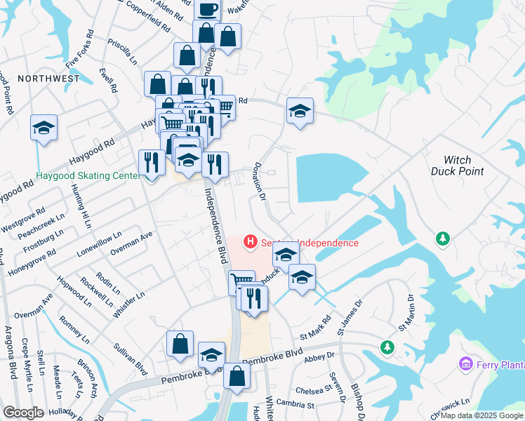 map of restaurants, bars, coffee shops, grocery stores, and more near 924 Kaster Arch in Virginia Beach