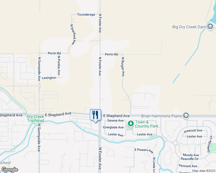 map of restaurants, bars, coffee shops, grocery stores, and more near 9226 North Fowler Avenue in Clovis