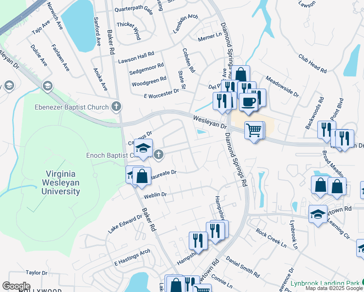 map of restaurants, bars, coffee shops, grocery stores, and more near 5511 Old Guard Crescent in Virginia Beach
